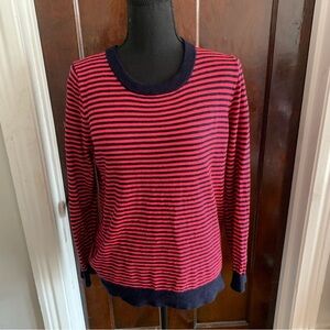 J Crew Black and Pink Striped 100% Merino Wool Sweater XL